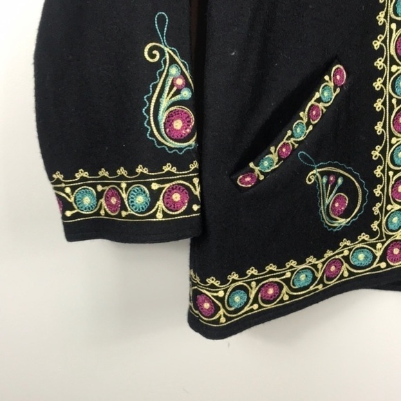 Vintage Passports Boho Wool Embroidered Coat Size M - Picture 8 of 14